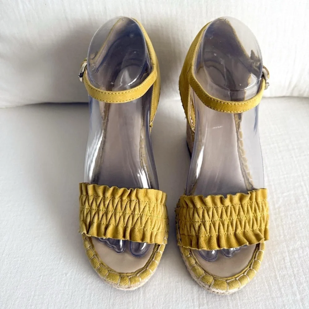 Marc Fisher Kadria Yellow Suede Espadrille Wedge Sandals